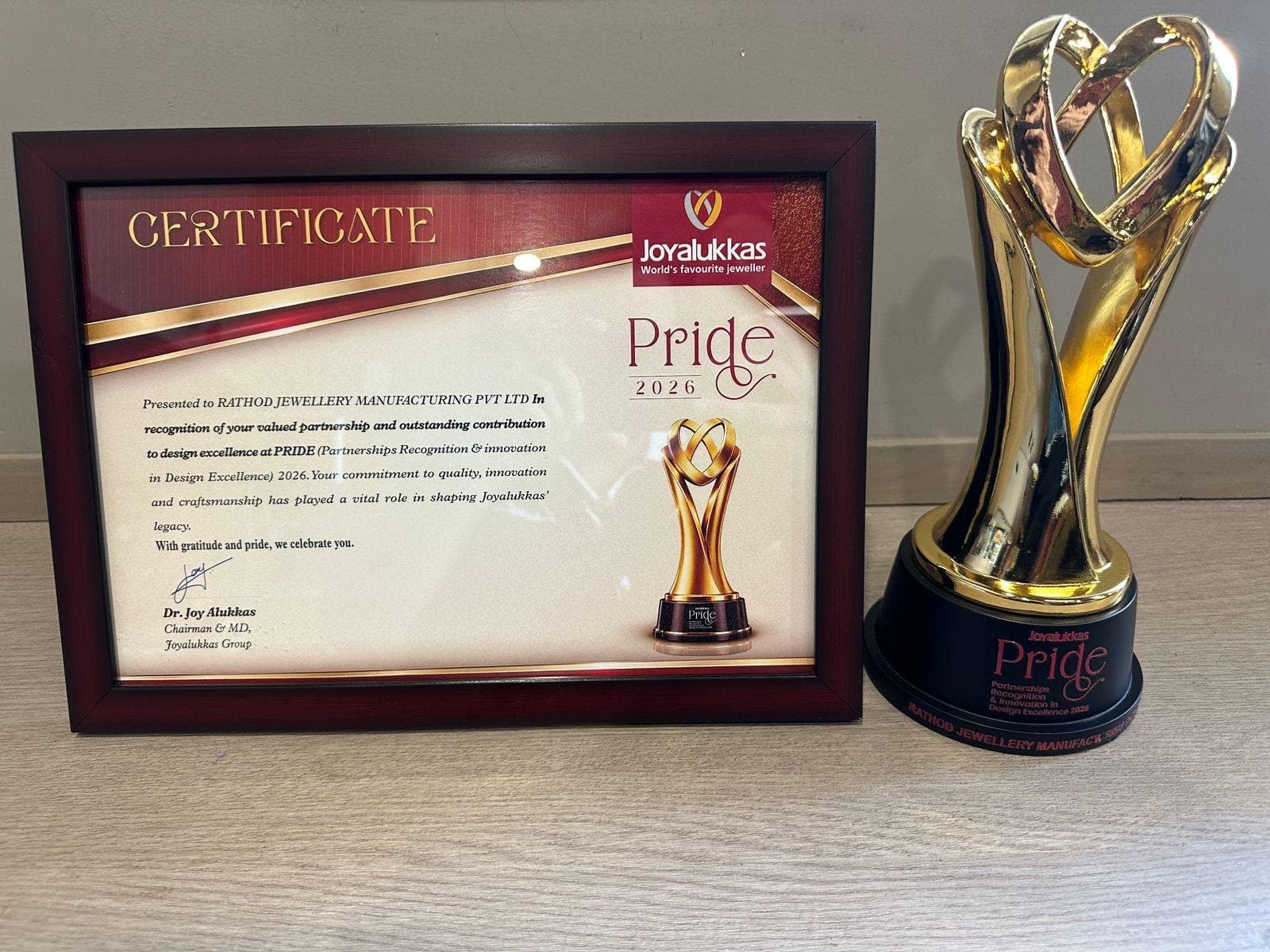 The Pride 2026 trophy and certificate